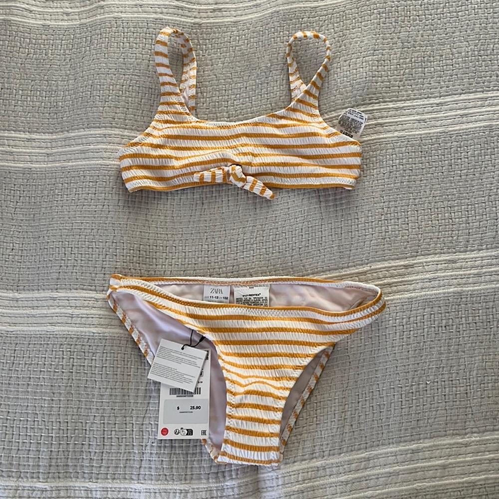 Zara kids yellow stripe bikini swimsuit 11-12 NWT